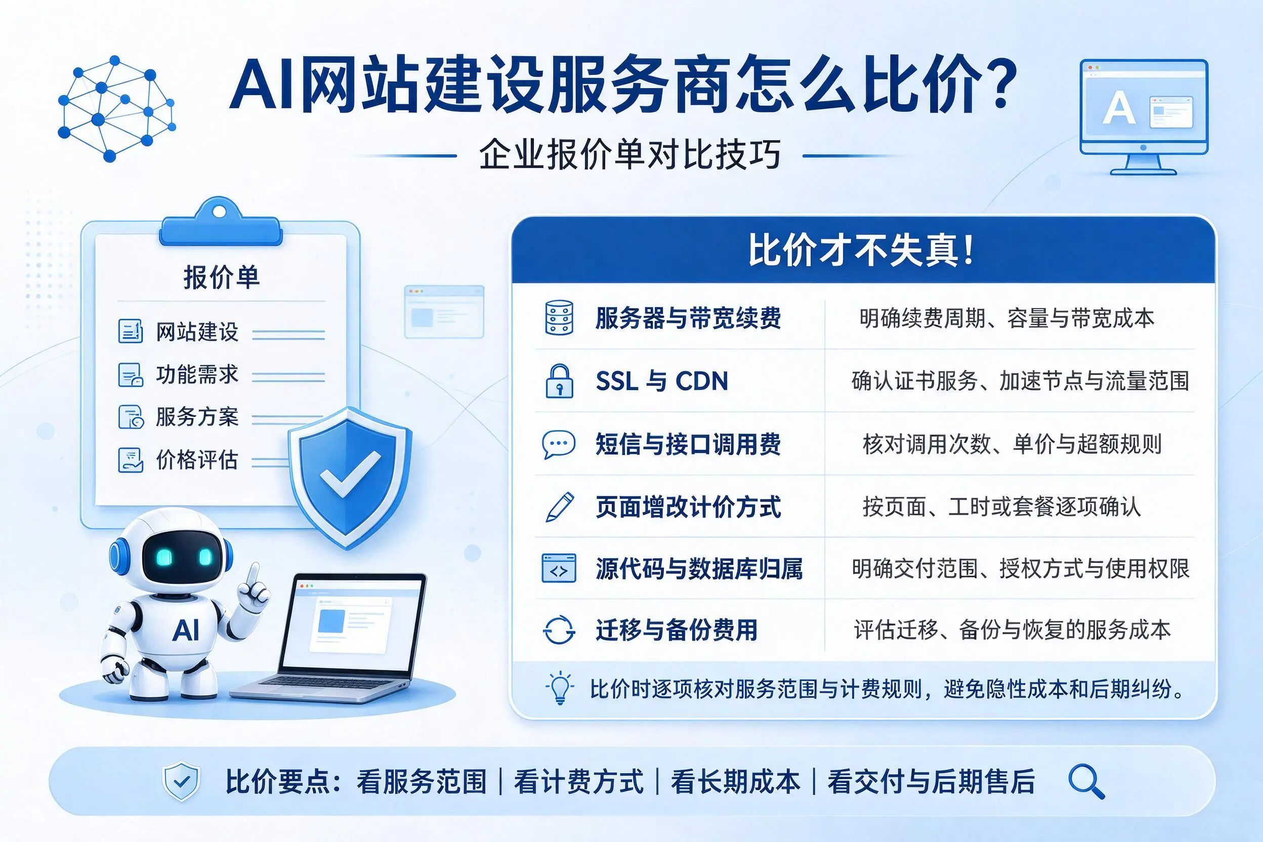 AI网站建设服务商怎么比价？海北企业报价单对比技巧