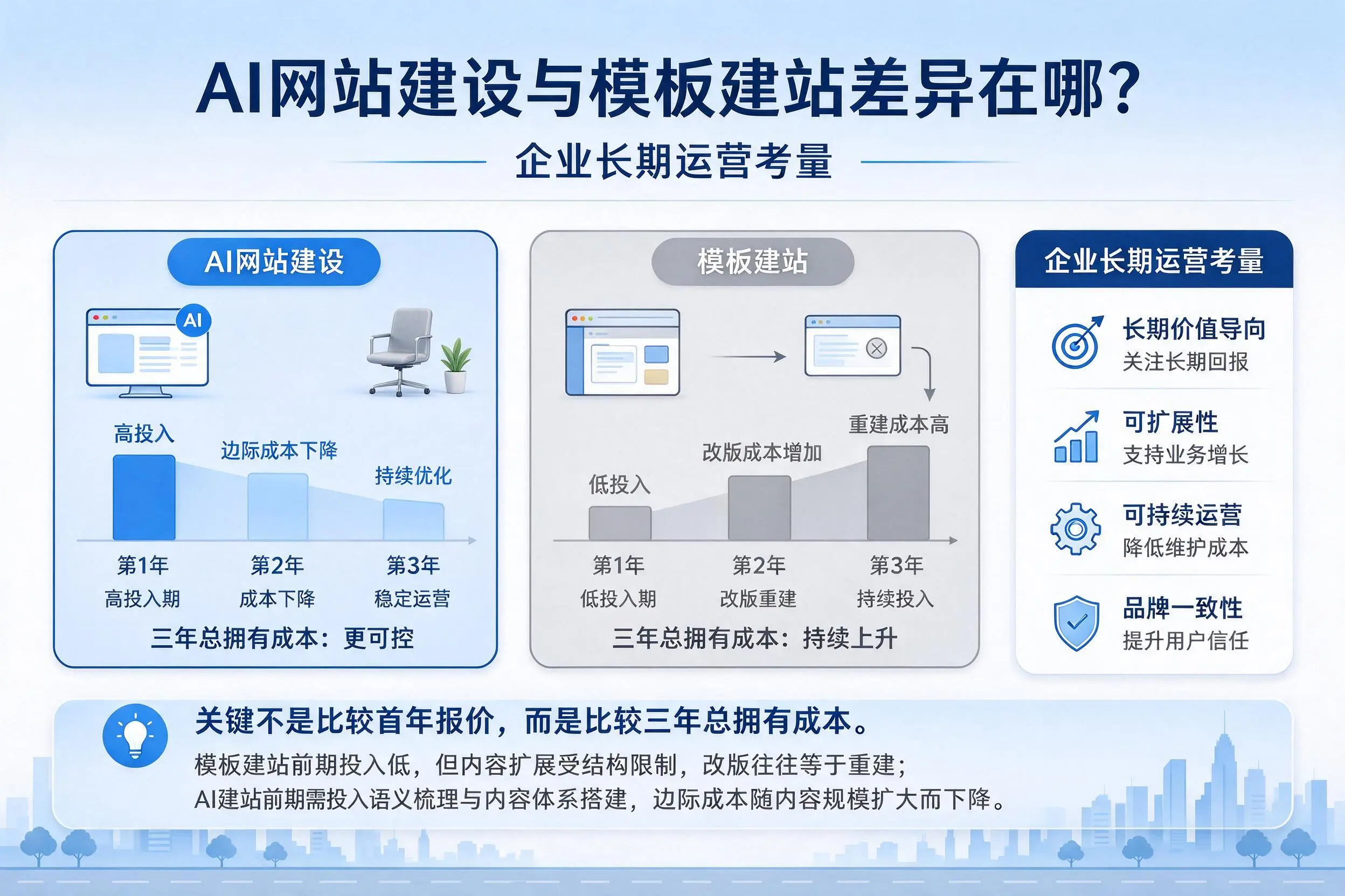 AI网站建设与模板建站差异在哪？海北企业长期运营考量